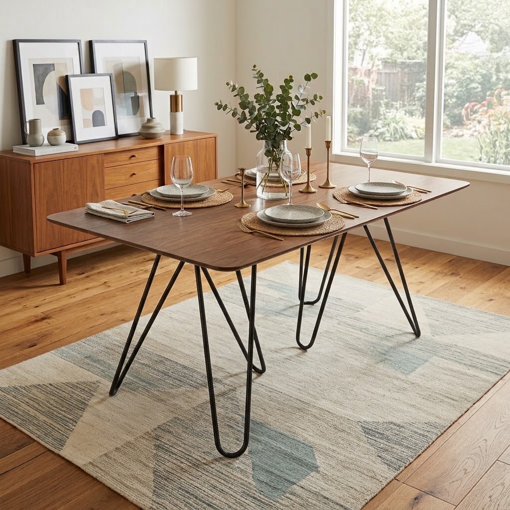 Walnut Dining Room Table with Metal Legs