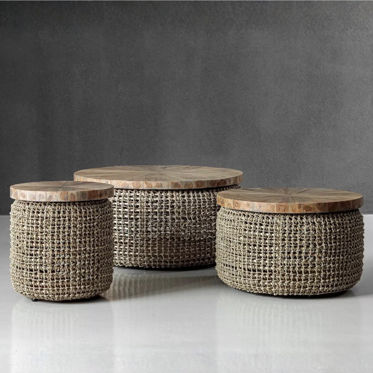 3-Piece Woven Coffee Side Table Set