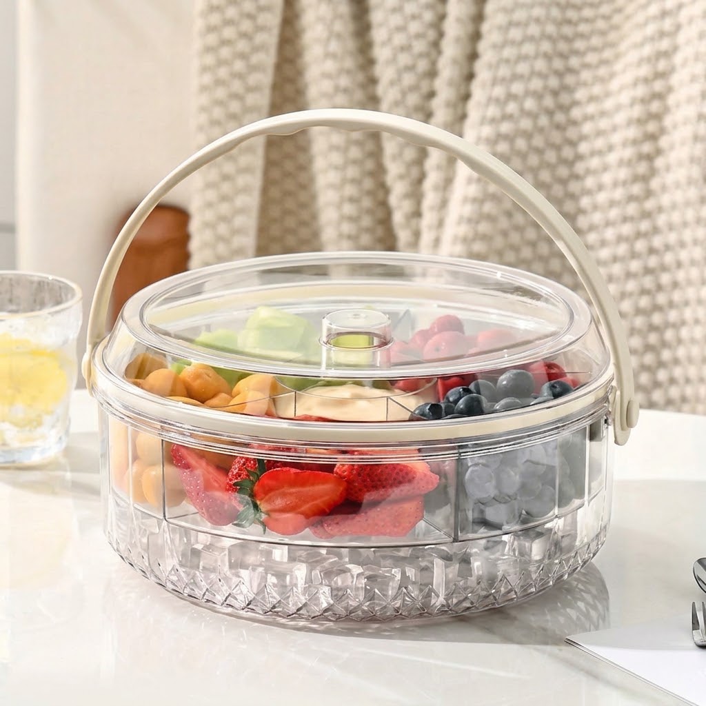 3-Tier Chilled Serving Tray with Lid and Ice Compartment