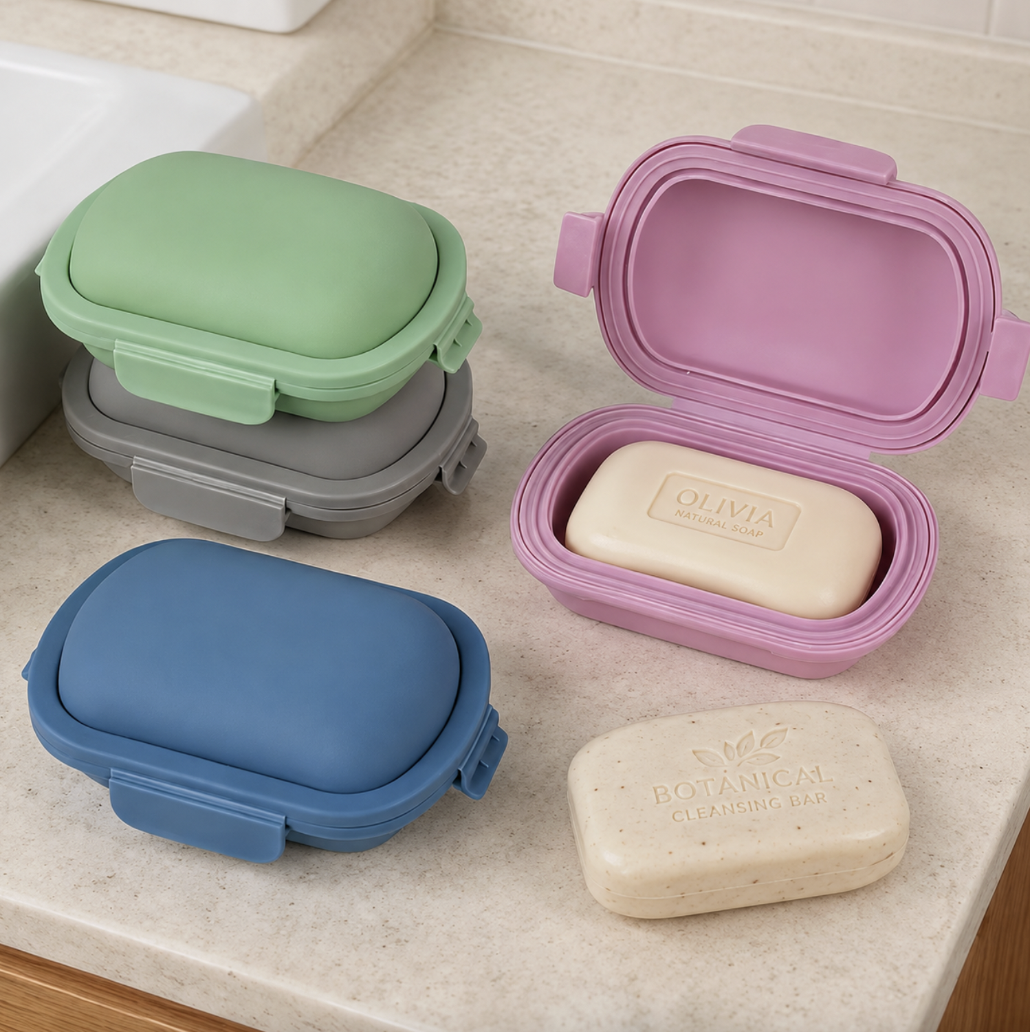 Leak-Proof Silicone Soap Travel Box with Suction Cups
