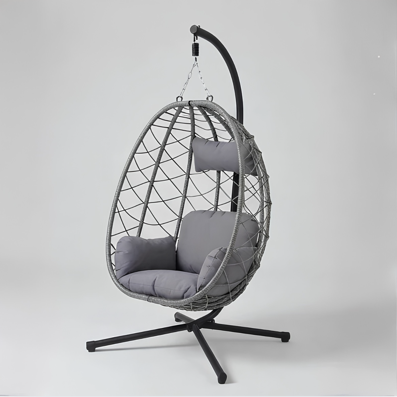 Hanging Wicker Egg Chair with Stand and Cushions