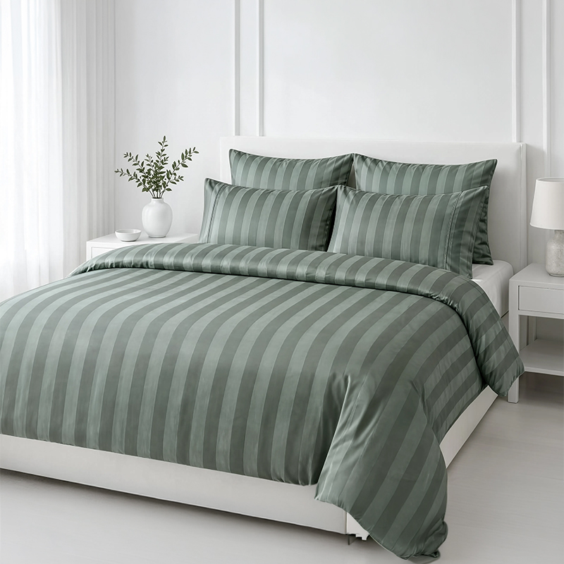 300TC Naples Collection Cotton Sateen Stripe Duvet Cover Set
