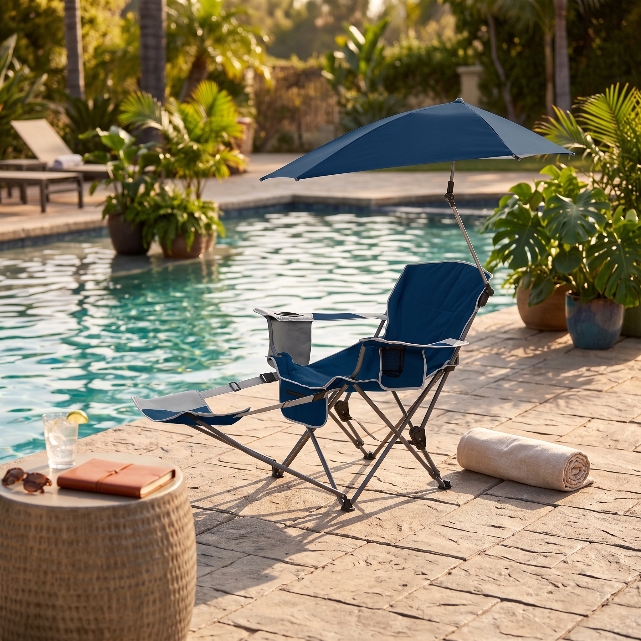 3-Position UPF 50+ Recliner Chair with Umbrella