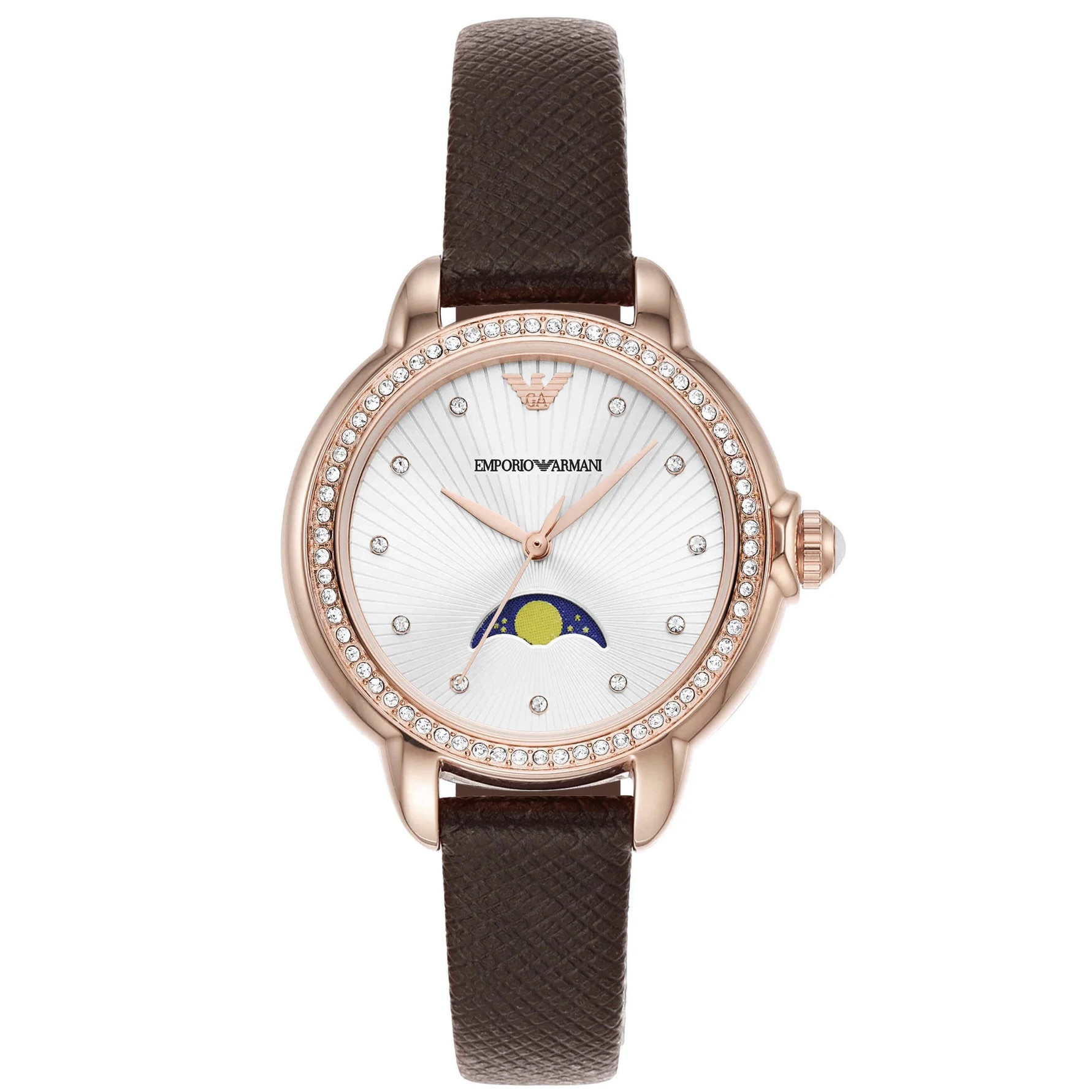 Ladies Three-Hand Moonphase Brown Leather Watch
