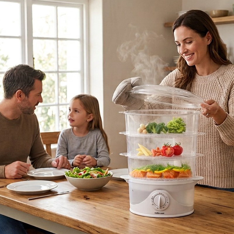 3-Tier 800W Food Steamer with Timer (Model: 27610)