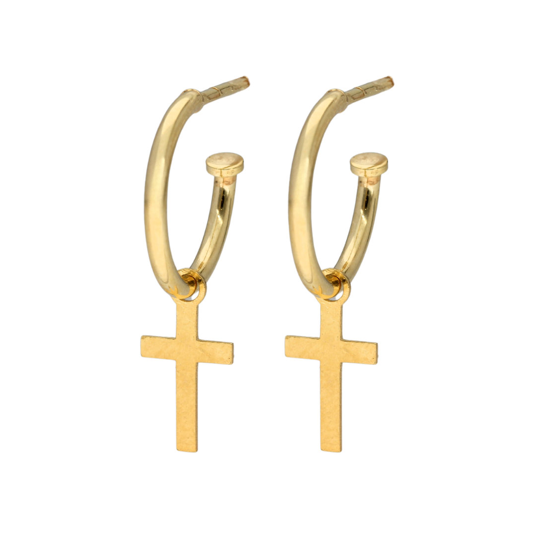 Gold Bonded Hoop Cross Dangle Earrings