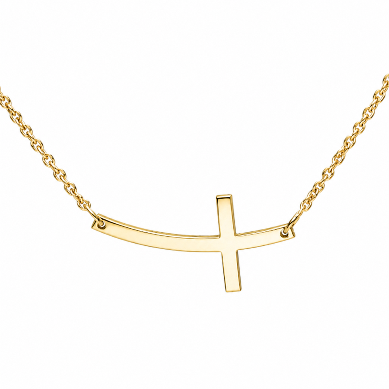 9kt Gold or Sterling Silver Curved Cross Necklace