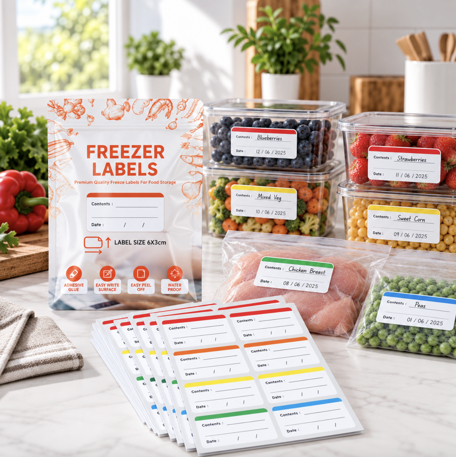 100-Piece Colour-Coded Food Storage and Freezer Label Set