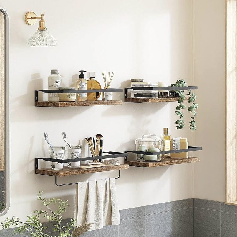 3-Piece Floating Wall Shelves with Towel Bar