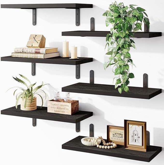 6-Piece Wall Mounted Floating Shelves with Brackets