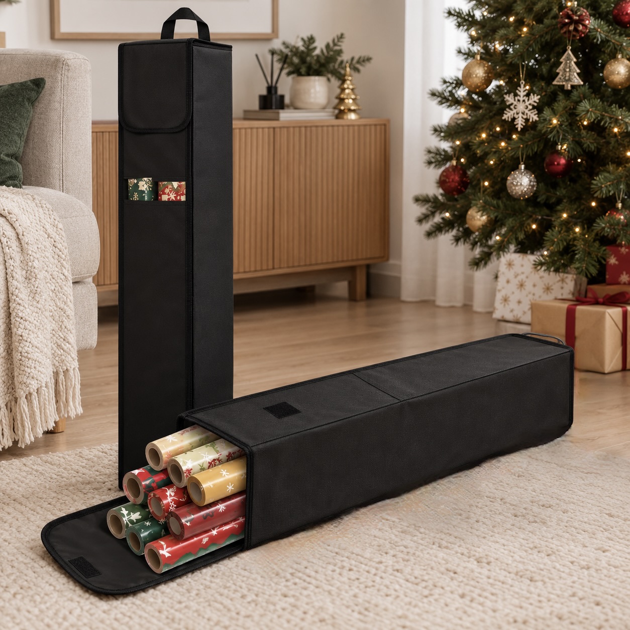 Christmas Wrapping Paper Storage Bag with Pocket