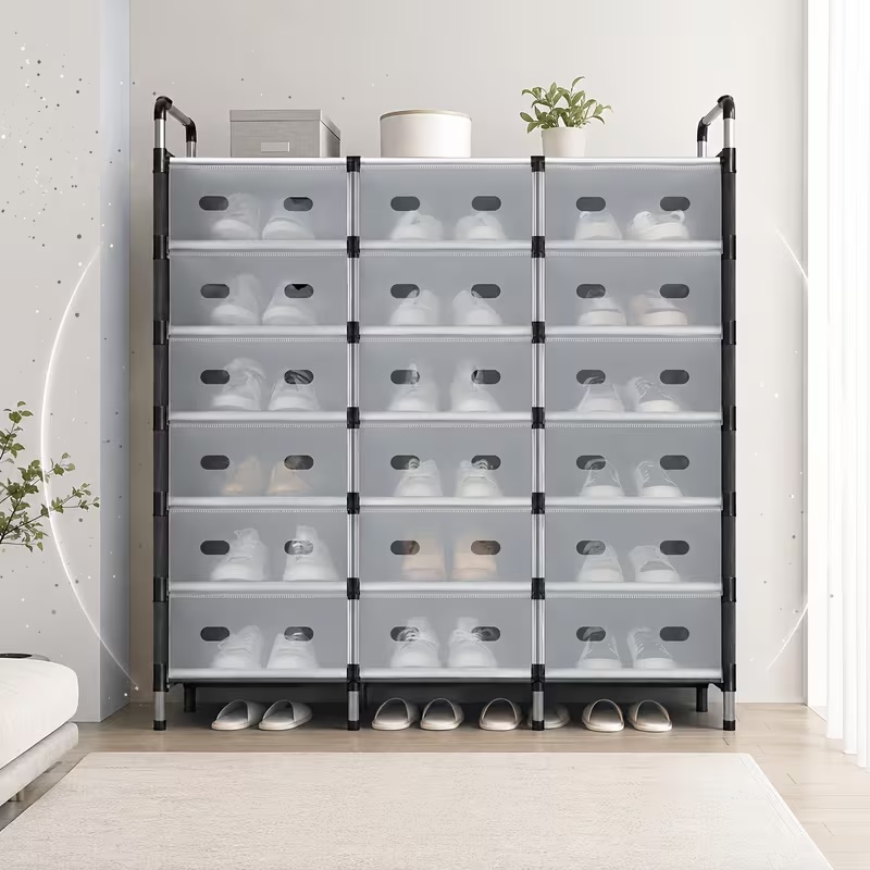 16‑Compartment Shoe Rack with Cover