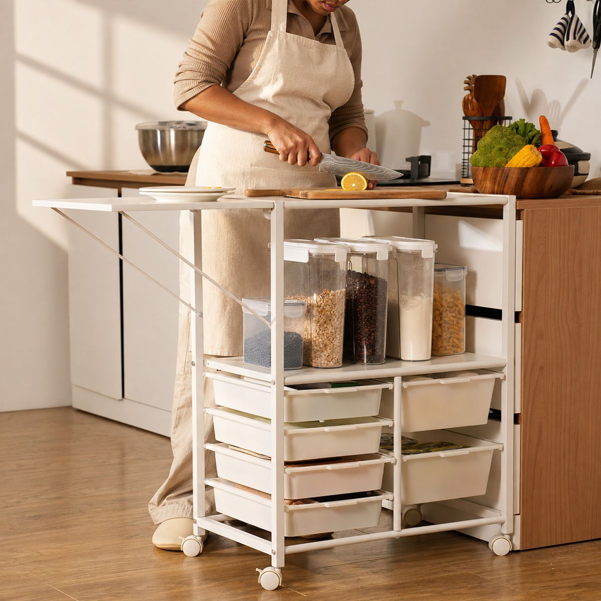 Extendable Sideboard Storage Cart with Drawers