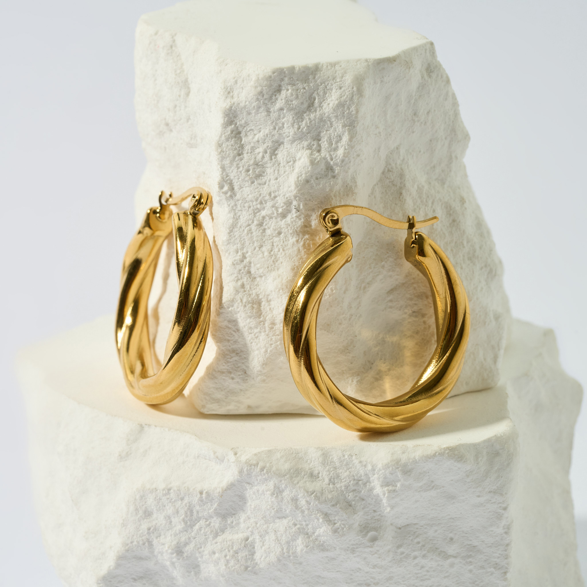 Ladies Gold-Plated Twist Hoop Earrings