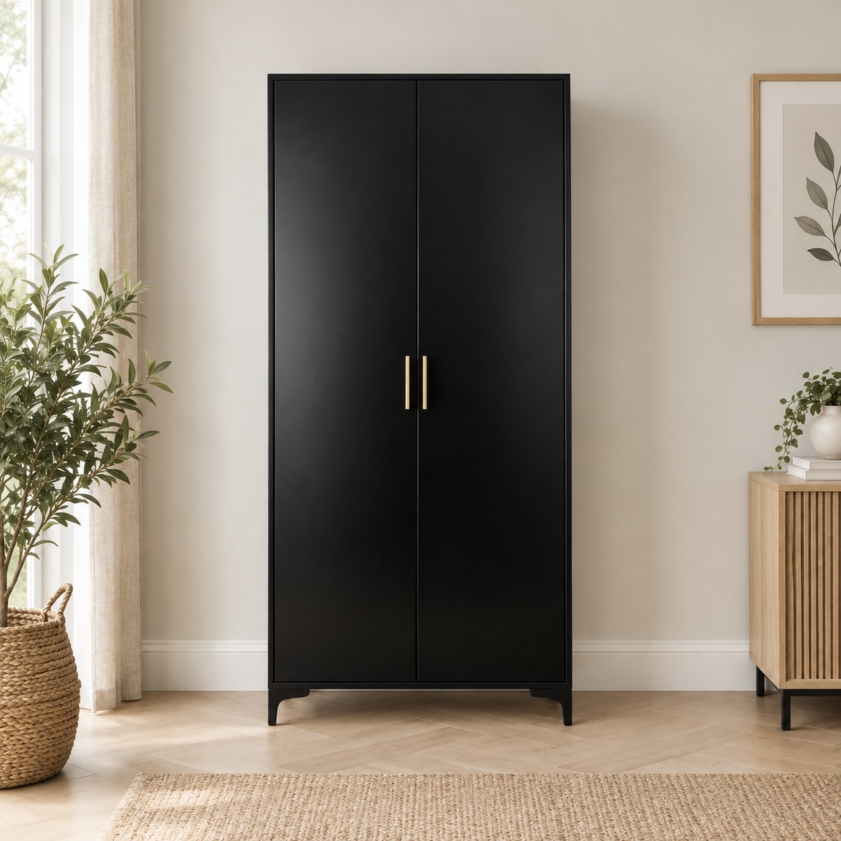 Modern 2-Door Wardrobe with Hanging Rail