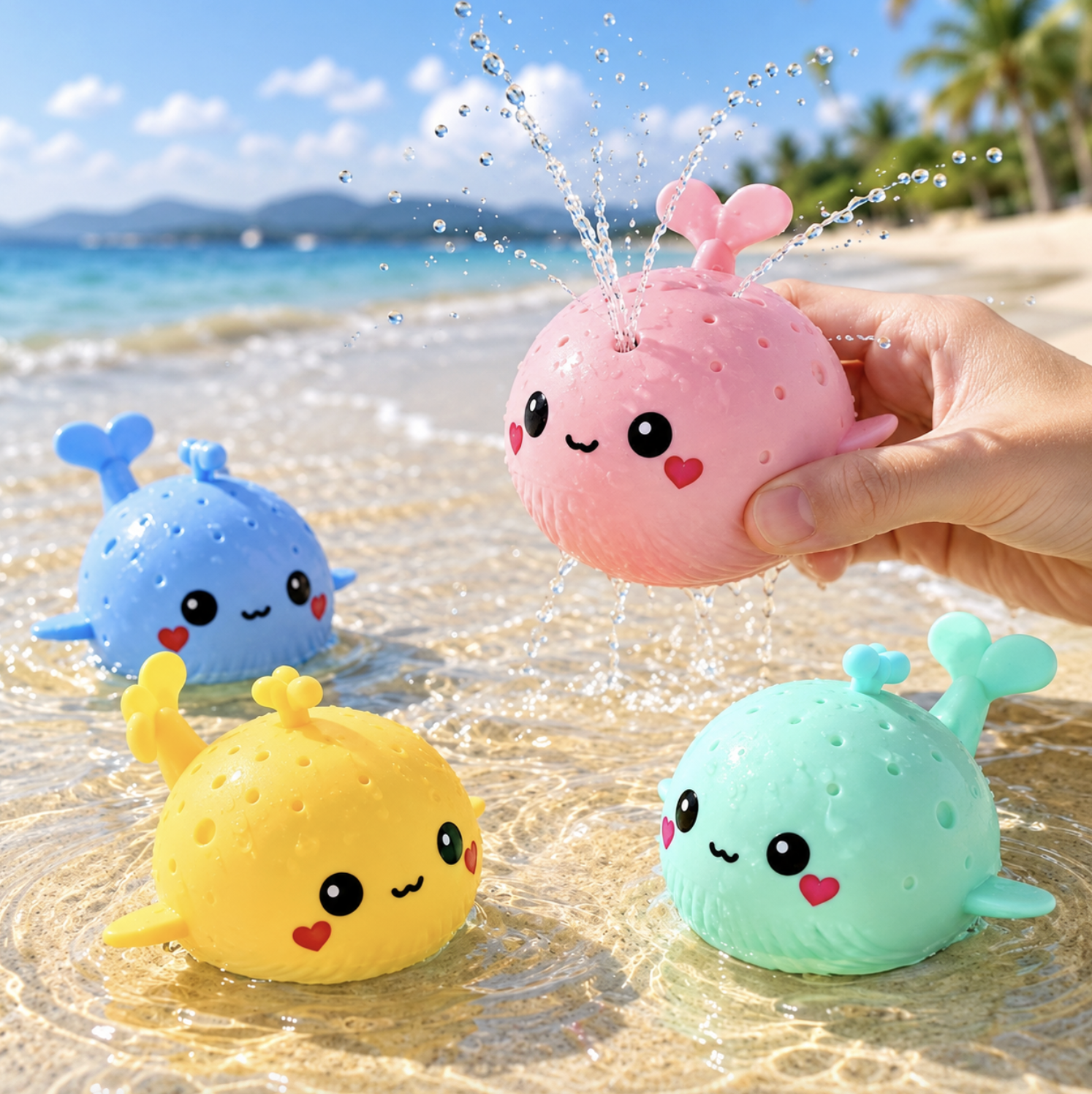 2x Water‑Absorbing Squishy Whale Toys