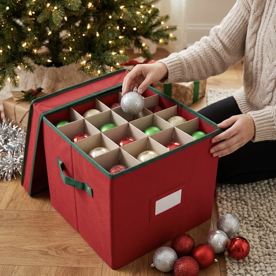 64-Compartment Holiday Ornament Storage Box
