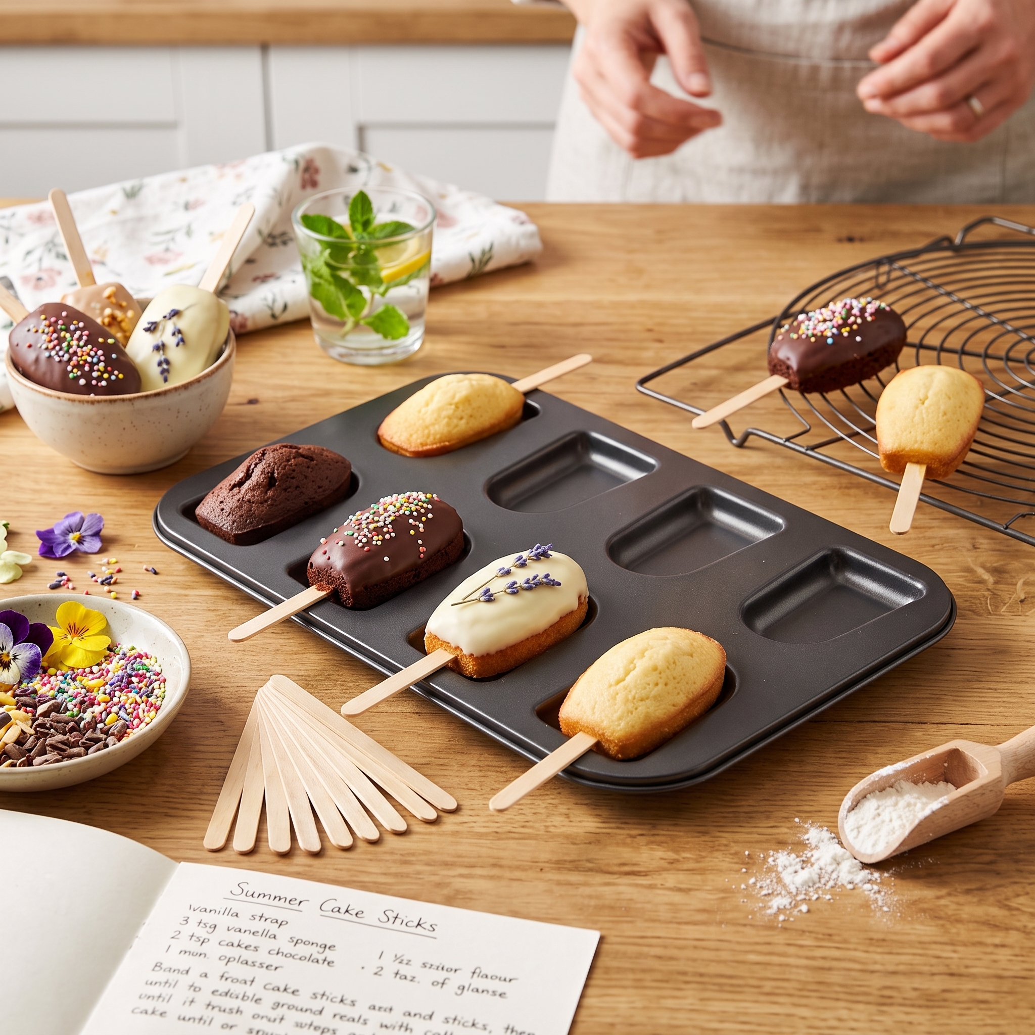 8-Cavity Cake on a Stick Baking Tray with Cake Sticks