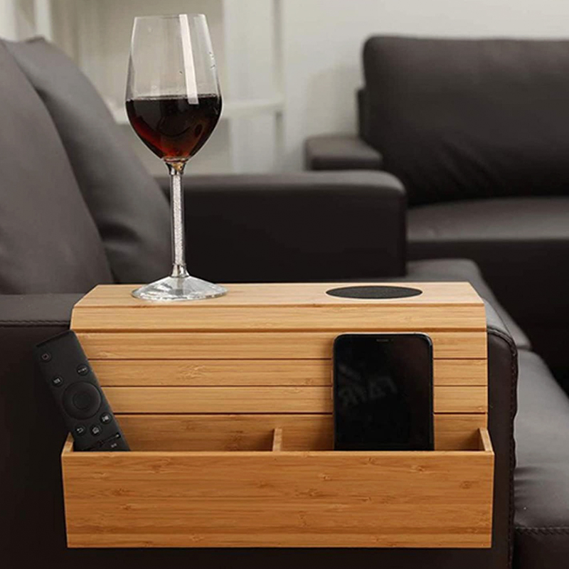 Foldable Wooden Sofa Armrest Tray with Compartments