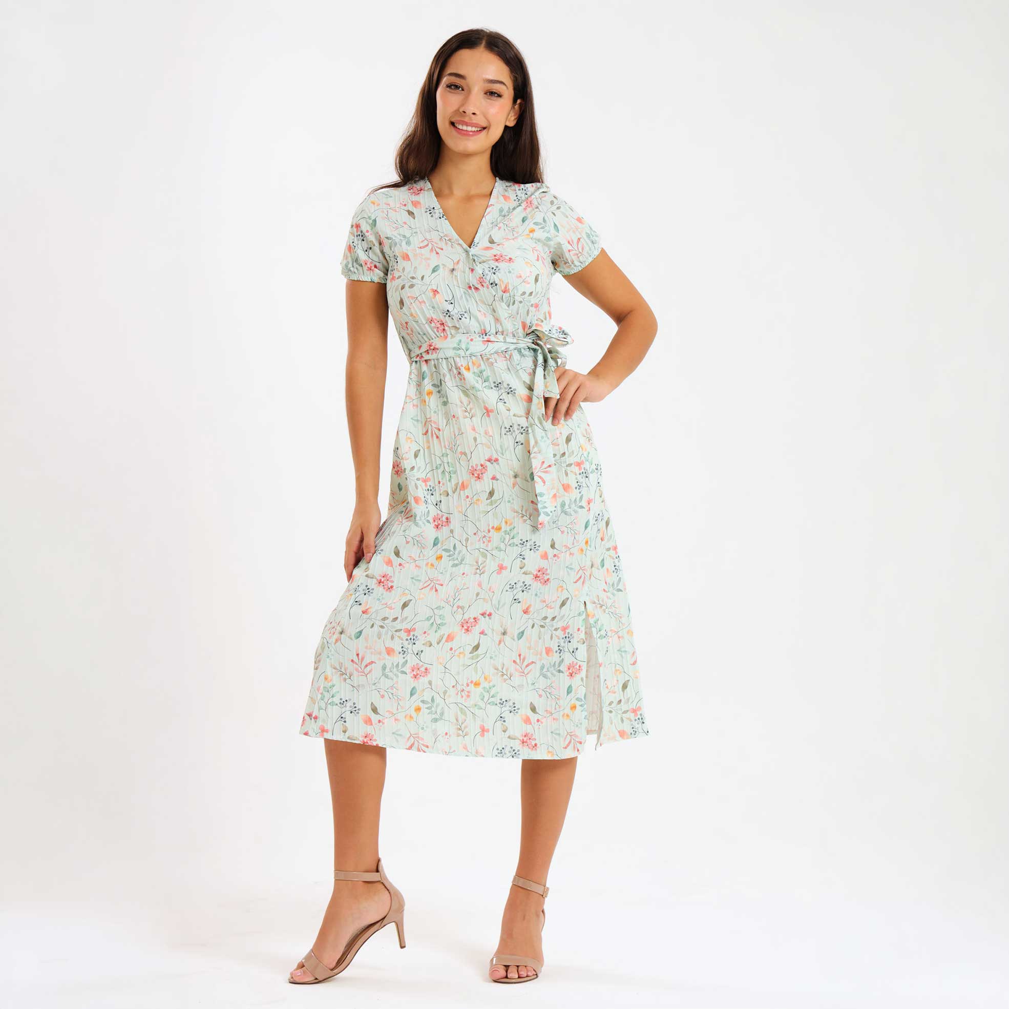 Ladies Annalee Short Sleeve Pleated Maxi Dress