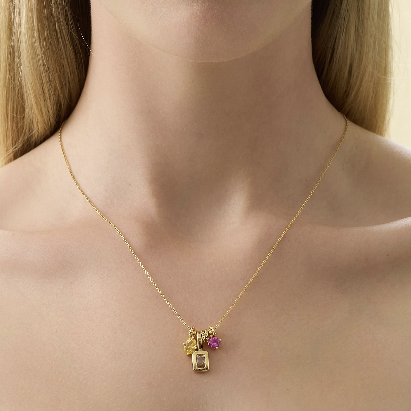Cubic Zirconia and Glass Golden Hour Trio Plated Necklace