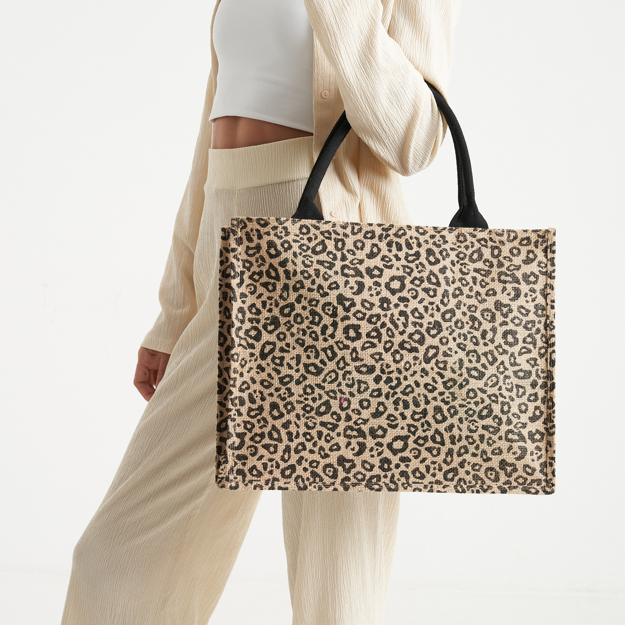 Ladies Cheetah Print Hessian Shopper