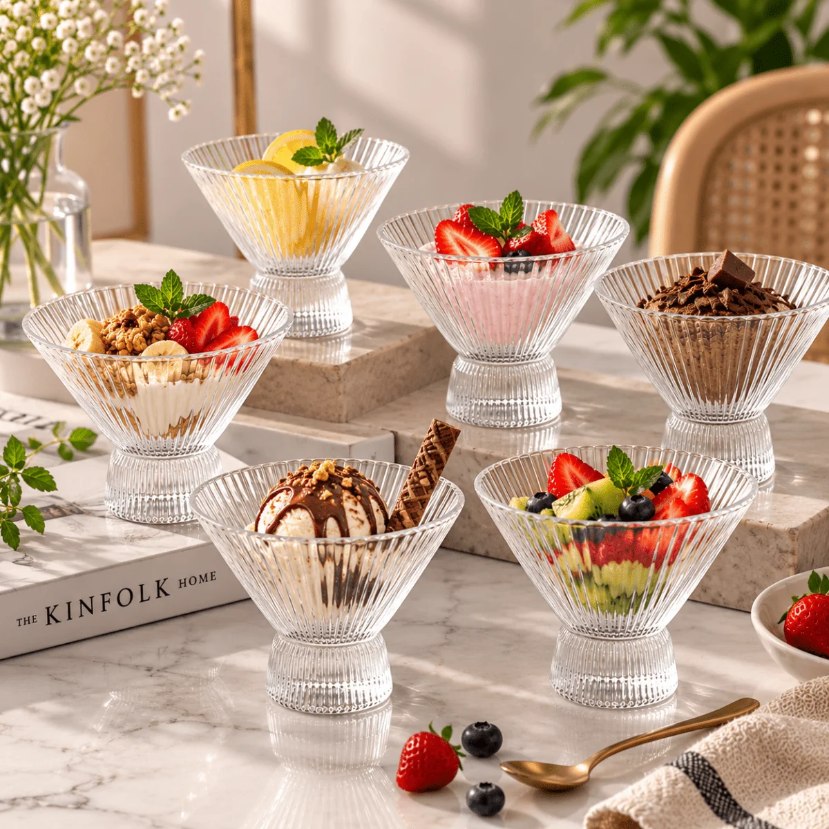 6x Stemmed Glass Dessert Bowls