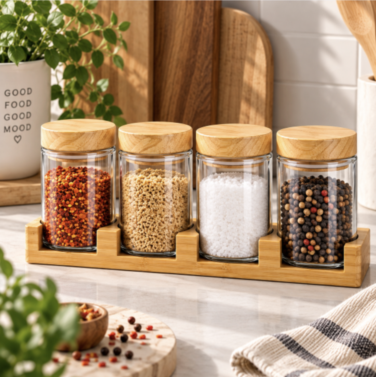 5-Piece Spice Jar Set with Bamboo Stand