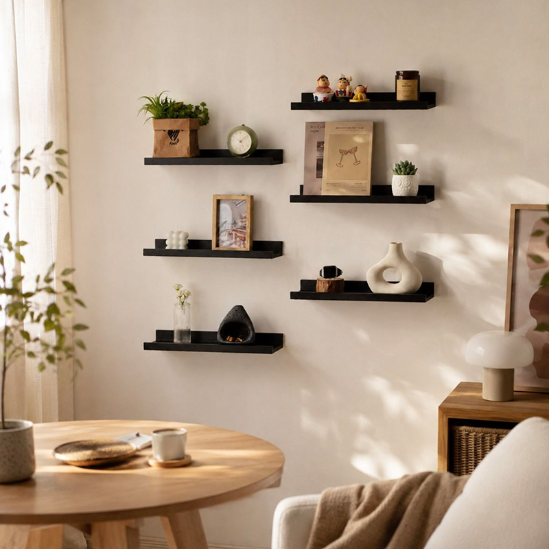 6-Piece Floating Wood Wall Shelves