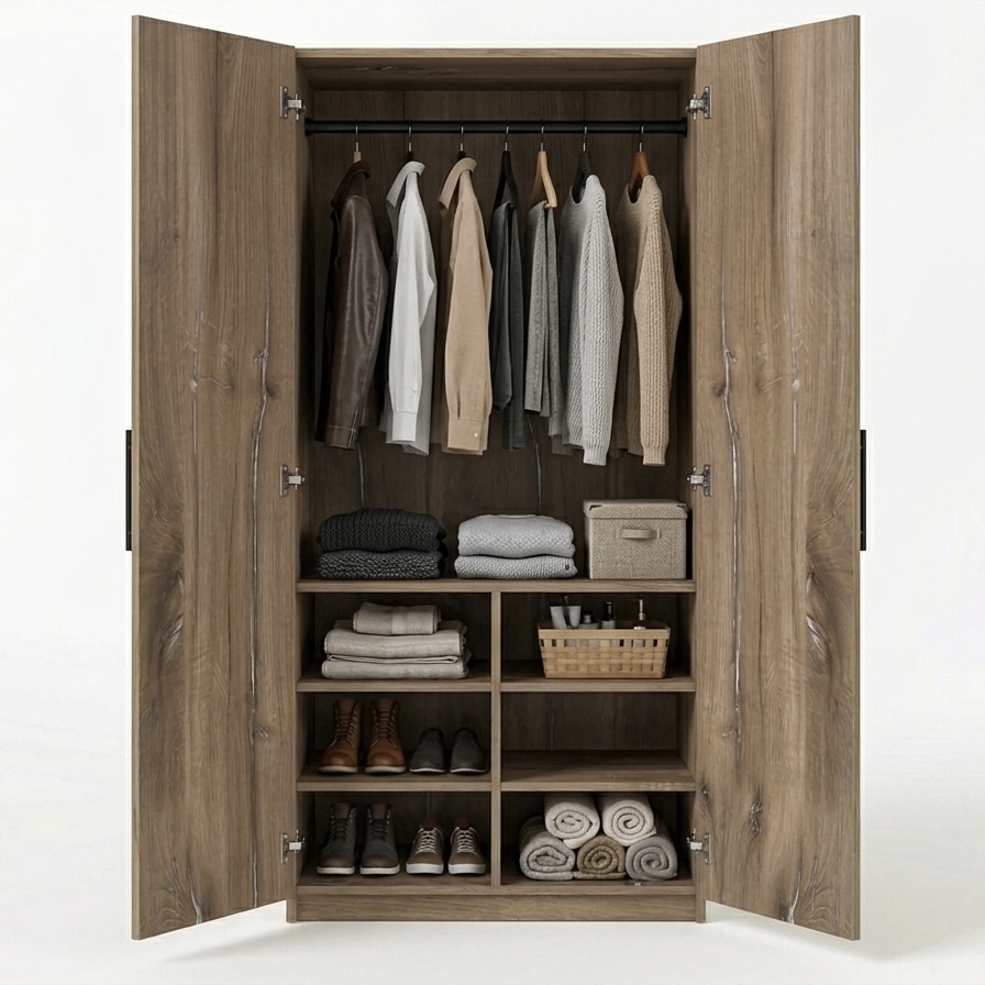 2-Door Multi-Storage Wardrobe with Clothing Rail and Shelves