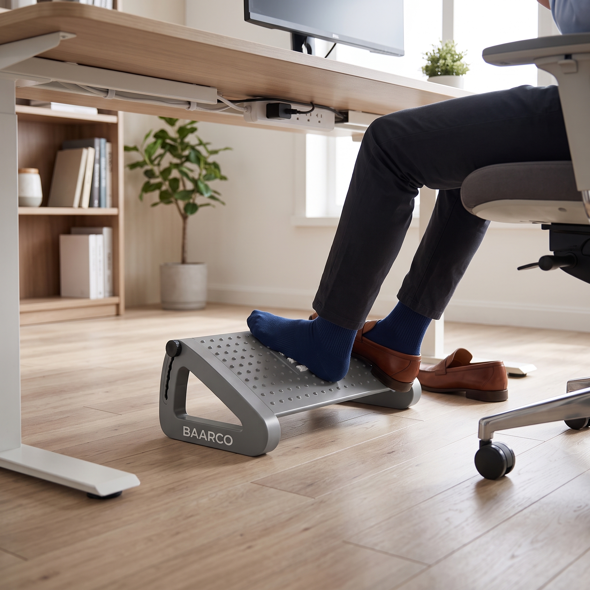 Ergonomic Under Desk Foot Rest with Massage Rollers