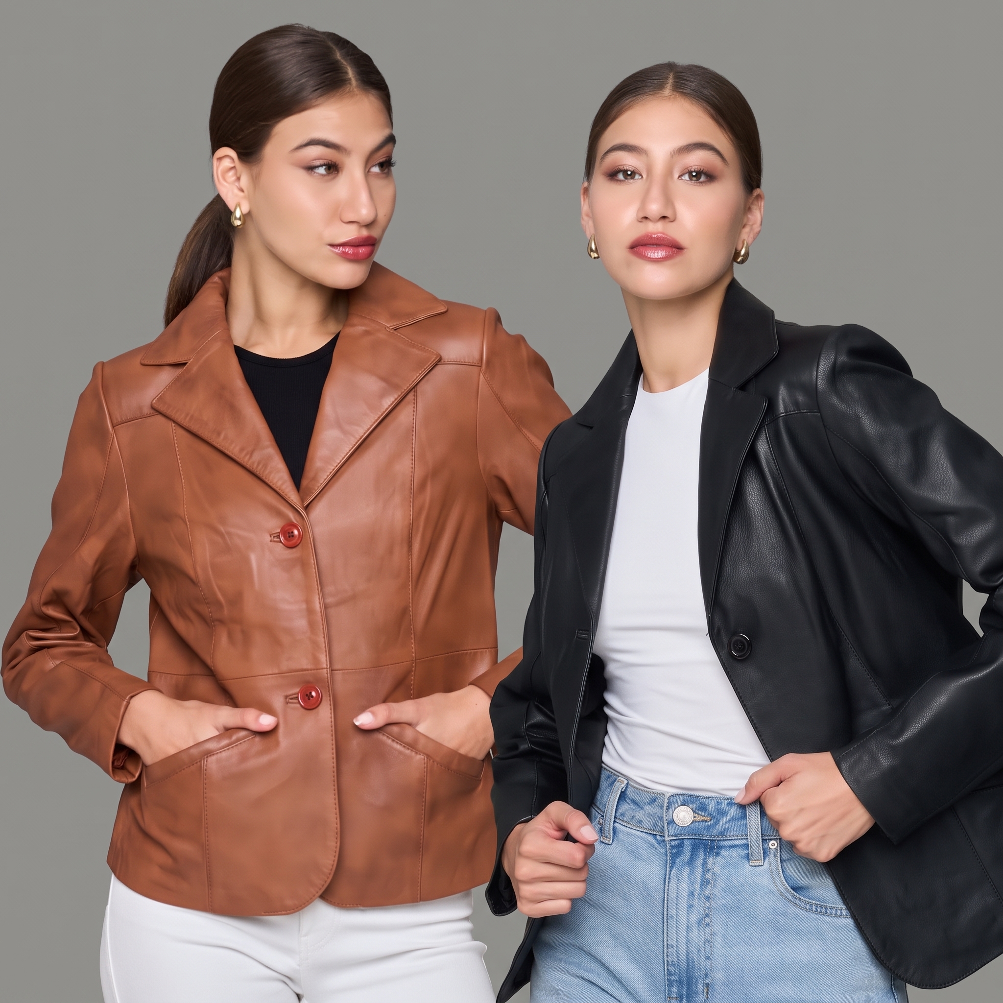 Ladies Genuine Leather Modern Blazer Jacket