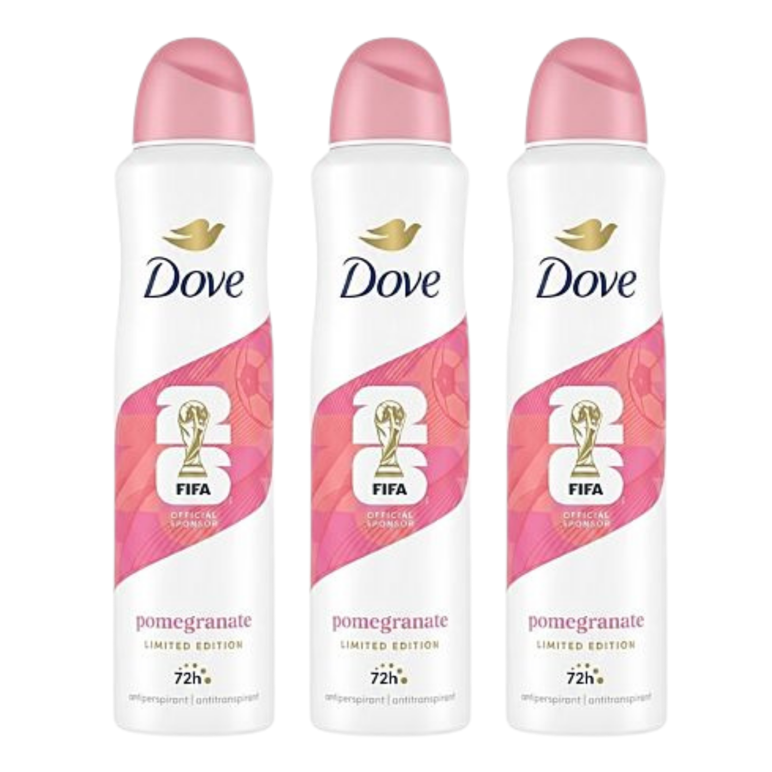 3x 250ml Ladies Fifa Limited Edition Antiperspirant Deodorant Sprays