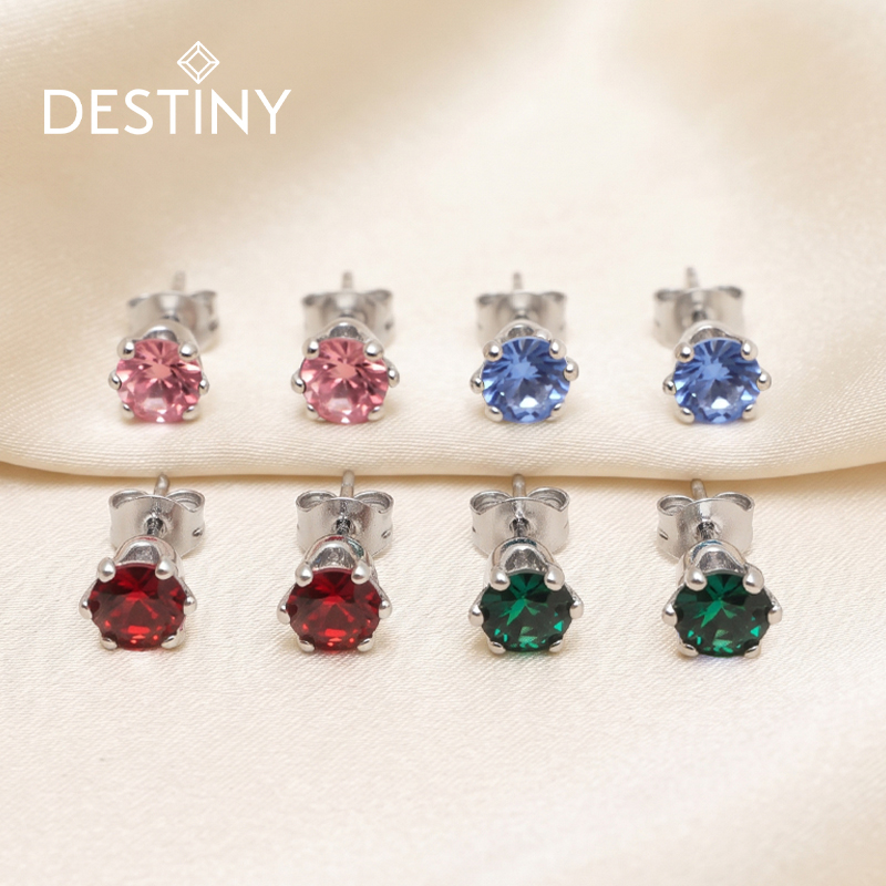 Birthstone Stud Earrings with Swarovski Crystals in a Macaroon Case