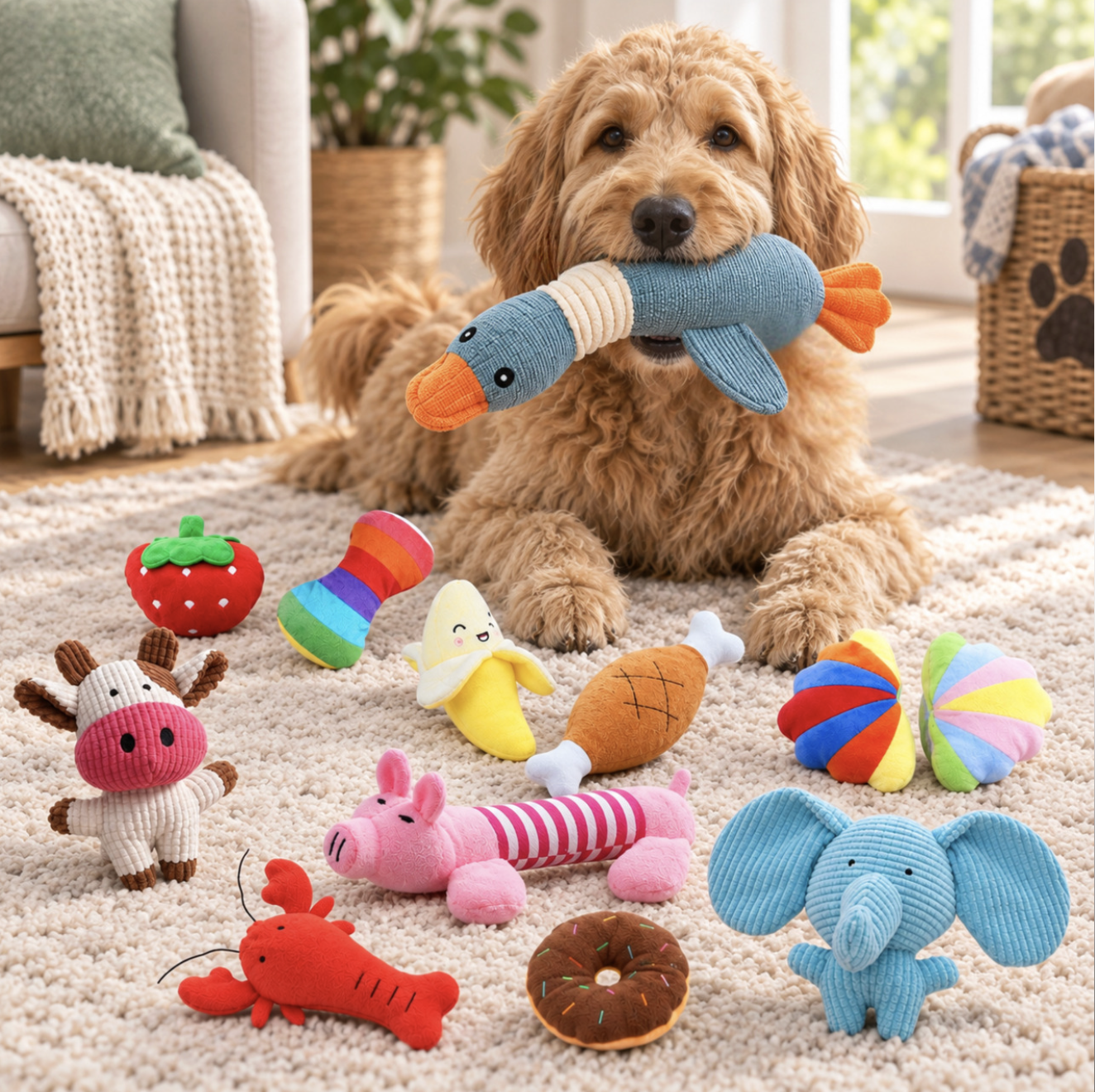 12-Piece Plush Dog Toy Set with Built-in Squeakers