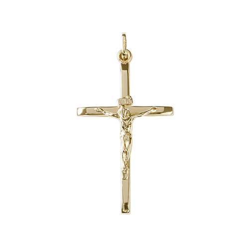 9kt Gold Beveled Edge Crucifix Pendant
