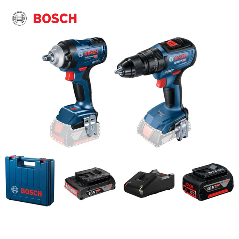 18V Professional Cordless Impact Drill and Wrench Set with Charger (Model: GDS 18V-400+GSB 18V-50)