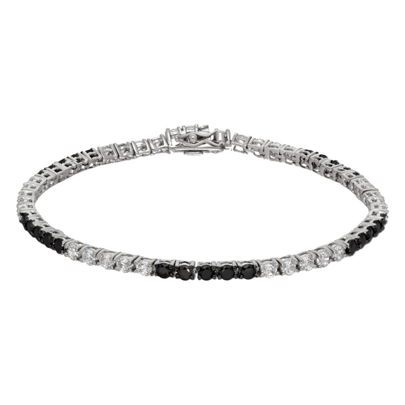 Ladies Silver Black and White Cubic Zirconia Tennis Bracelet