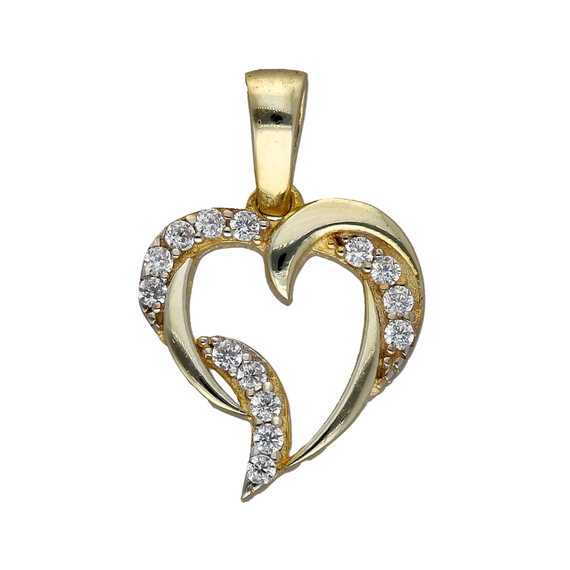 Ladies Silver Gold Plated Cubic Zirconia Heart Pendant