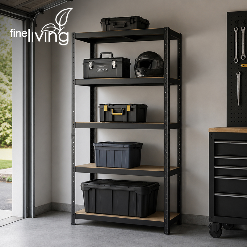 4 or 5-Tier Matte Black Heavy Duty Adjustable Steel Shelf