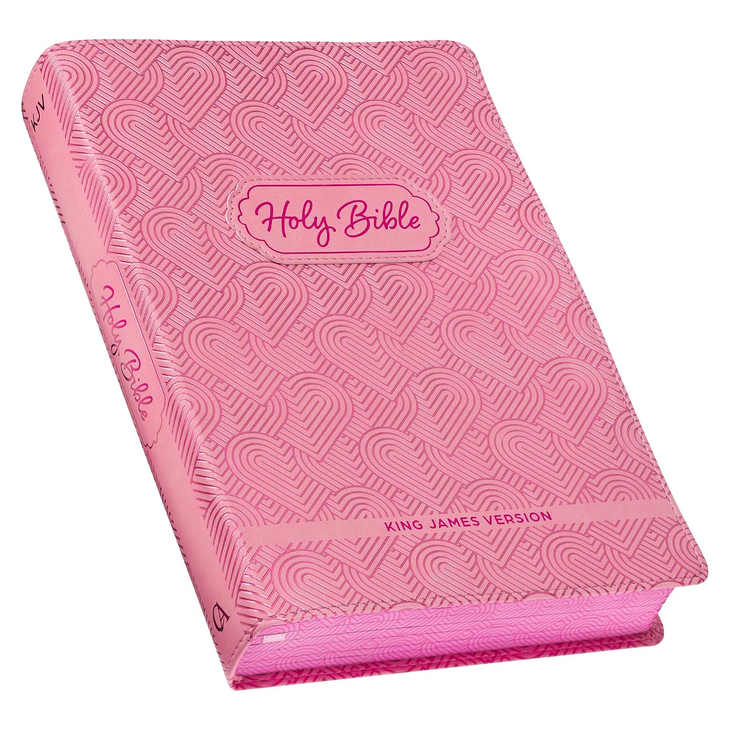 Kids Pink Hearts Faux Leather Flexcover Bible