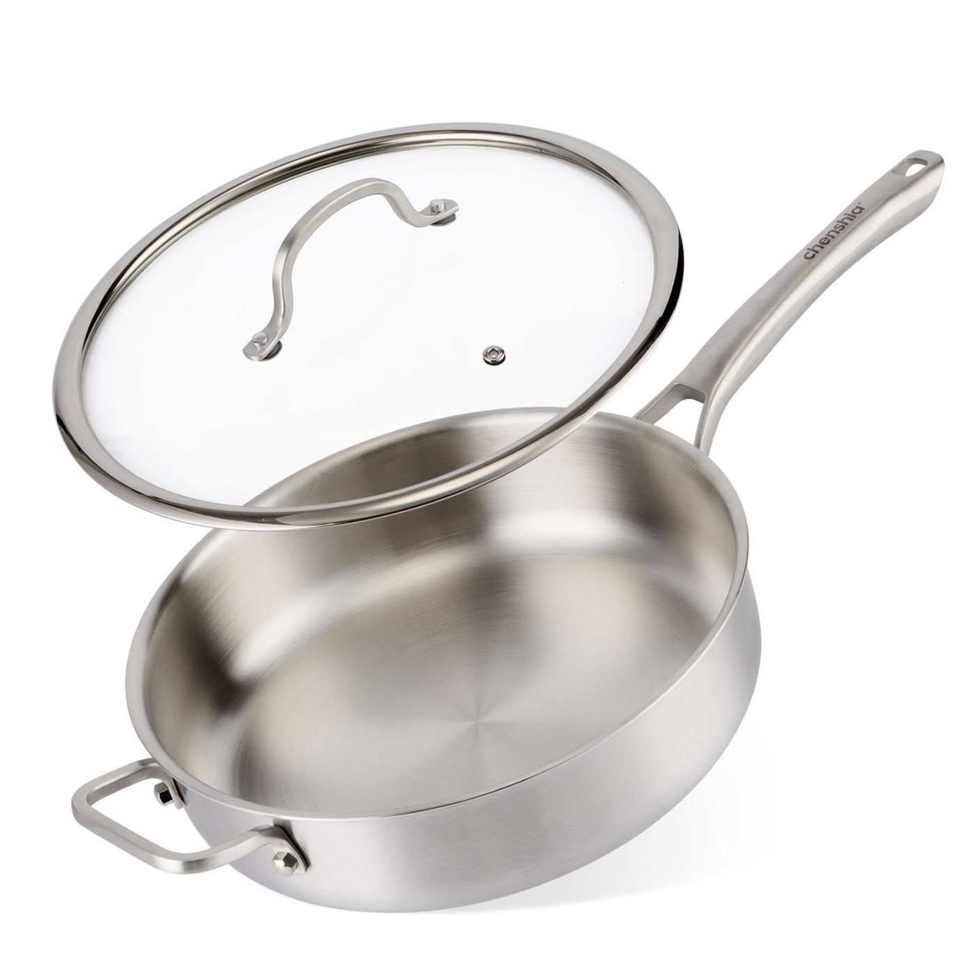 Stainless Steel Deep Frying Pan with Glass Lid