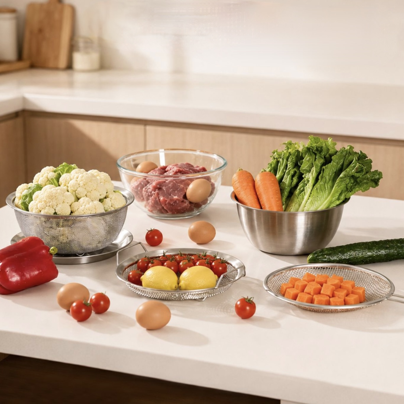 6-Piece Stainless Steel and Glass Mixing Bowl Set