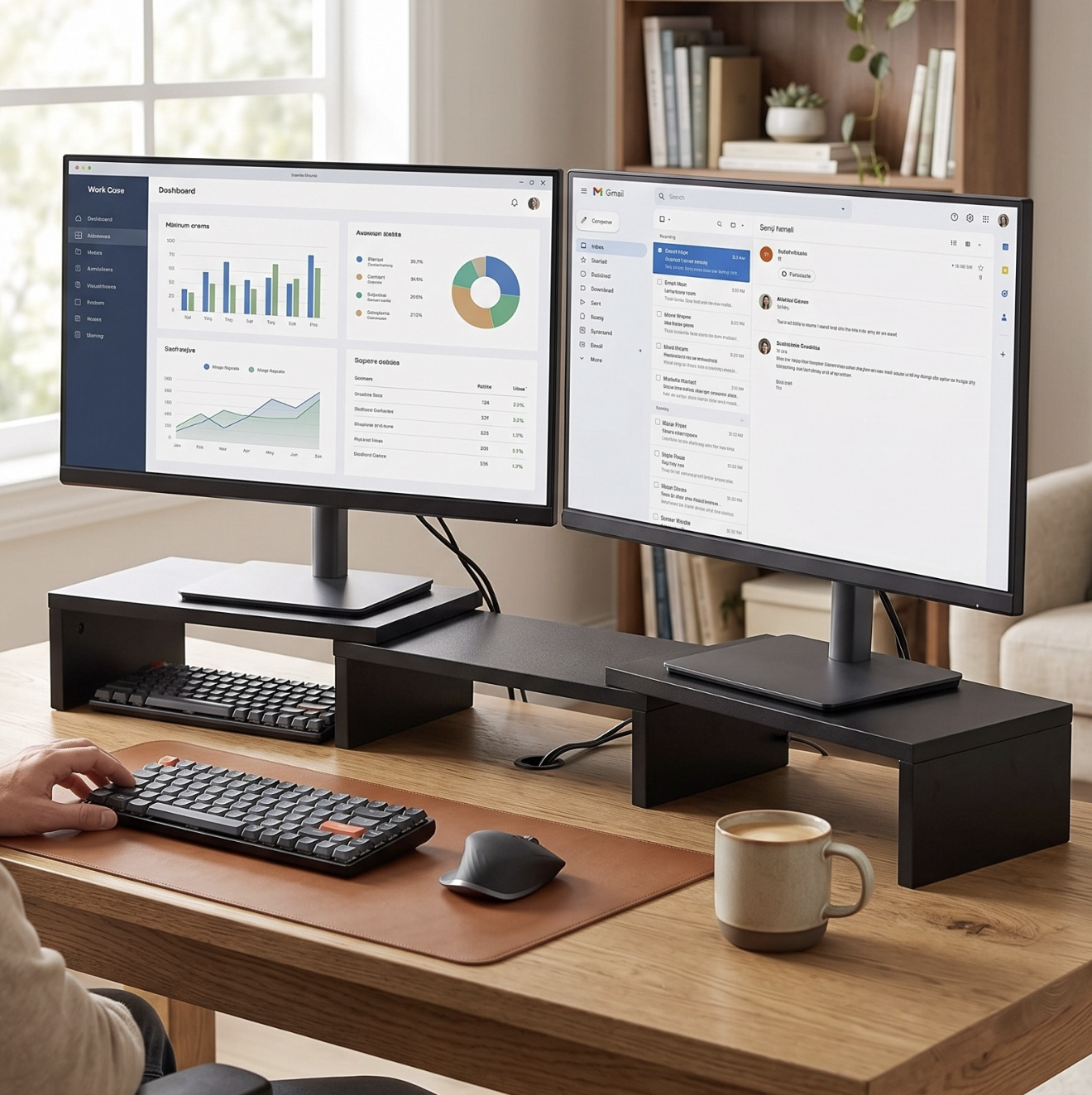 Adjustable Wooden Dual Monitor Stand
