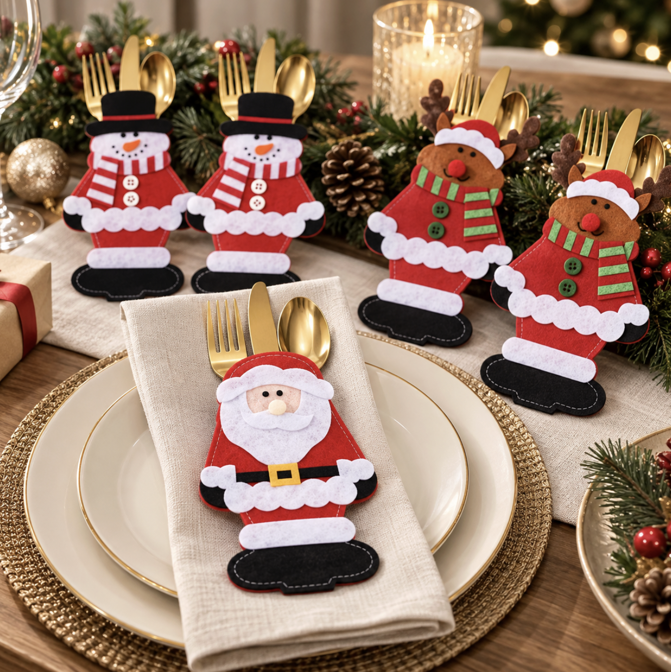 6-Piece Christmas Cutlery Holder Set