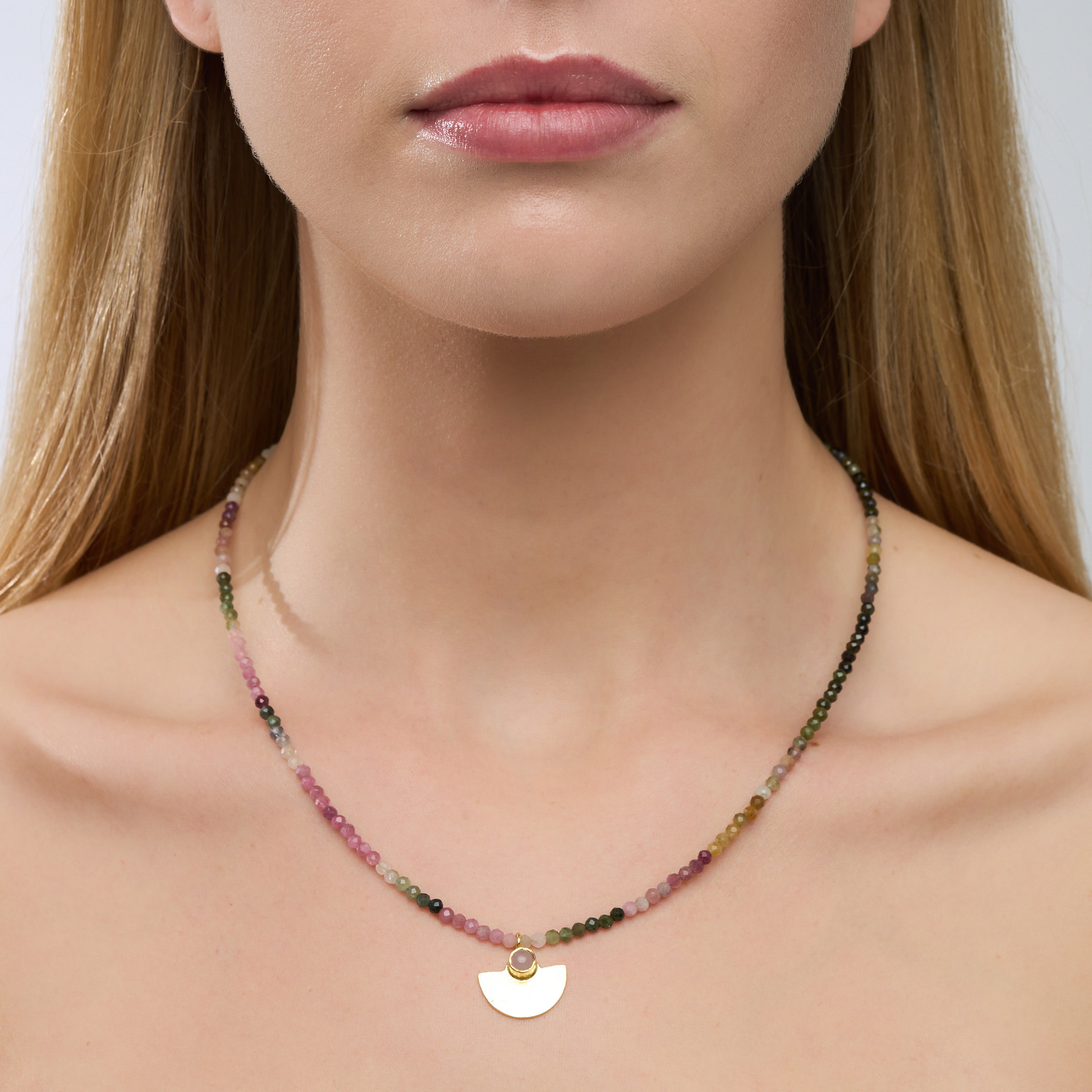 18k Gold-Plated Multi Tourmaline Hally Pendant Necklace