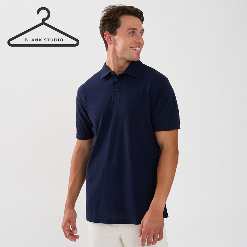 Men’s Plain Piquet 3-Button Navy Golfer