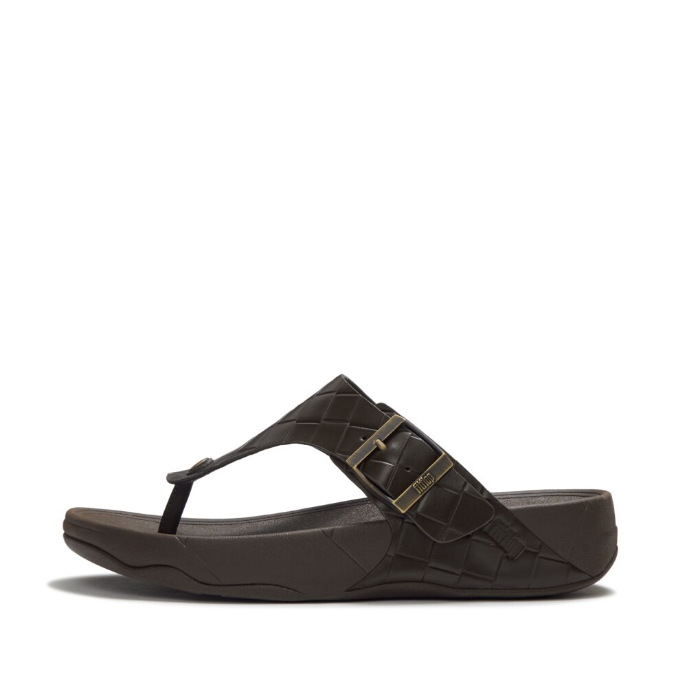 Trakk II Toe Post Leather Mix Weave Sandal Olive Brown