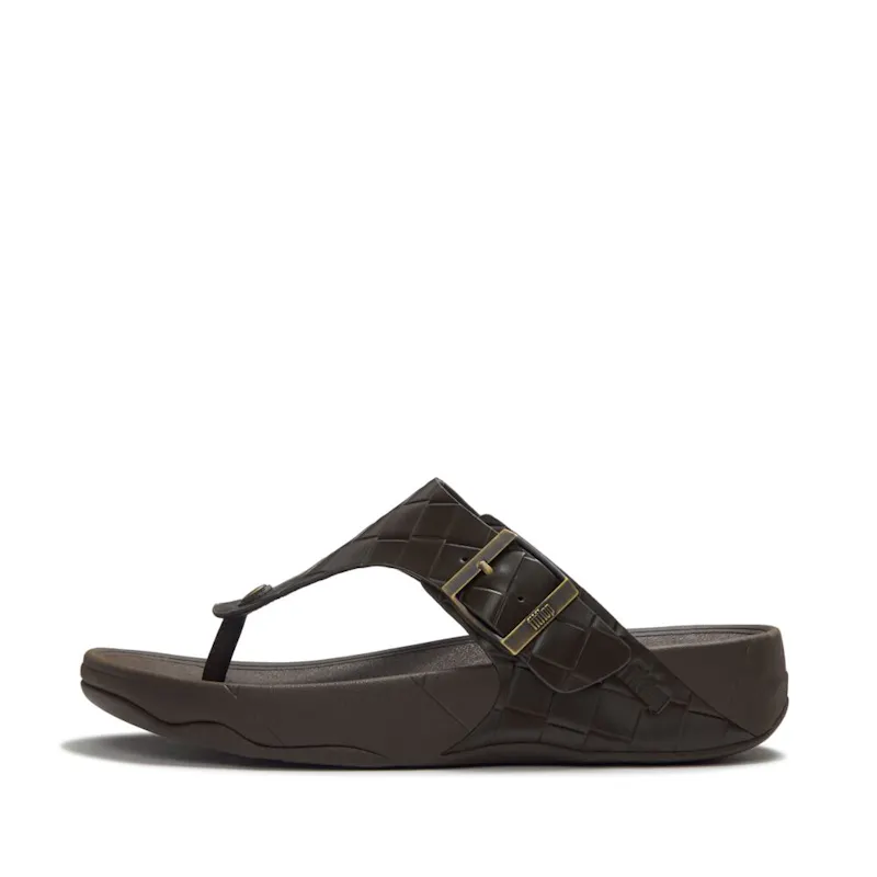 Trakk II Toe Post Leather Mix Weave Sandal Olive Brown