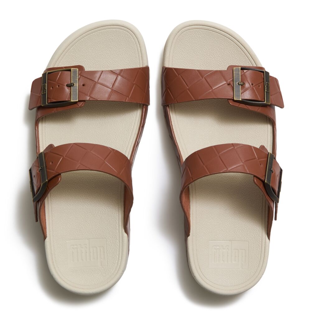 Gogh Moc Leather Weave Slides Brown